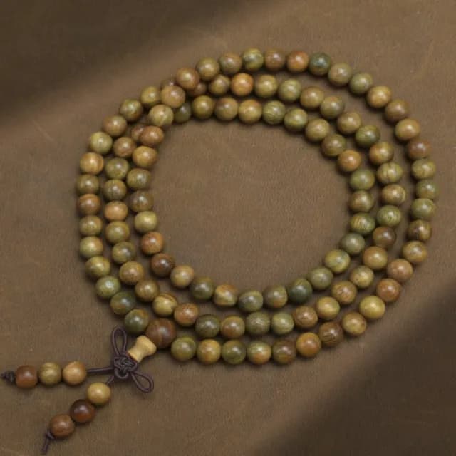 【一升佛】天然綠檀香木108顆佛珠手串(冰種玉髓 琺瑯 佛珠手鍊 手珠 飾品 手環 開運招財 避邪)