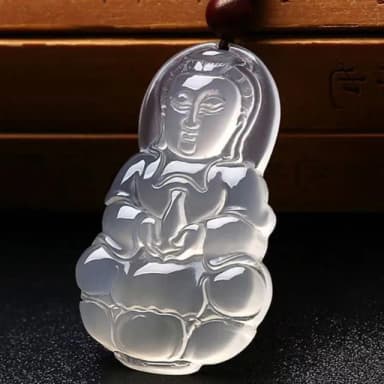 【Penny珮妮】冰種白玉髓觀音吊墜項鍊(母親節 交換禮物  生日禮物 情人節 尾牙 新年 結婚 毛衣鏈)