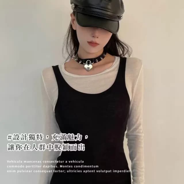 【龐克裝飾】原宿朋克風愛心鎖鉚釘頸帶(南京鎖 頸圈 頸鍊 項圈 項鍊 情趣 鎖骨鍊 吊飾 西太后風 辣妹)