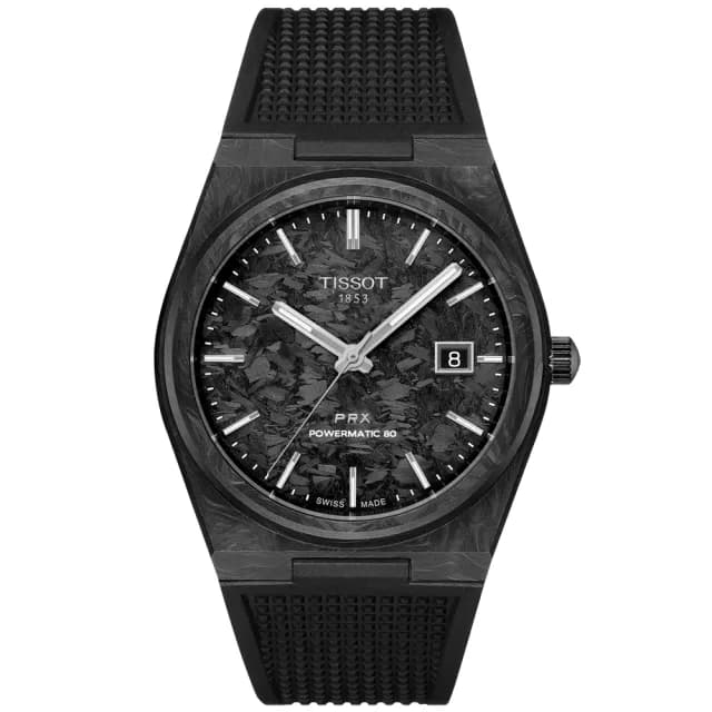 【TISSOT 天梭】PRX系列 李棟旭配戴款 鍛造碳纖維機械腕錶 雙11 特惠 推薦(T1379079720100)