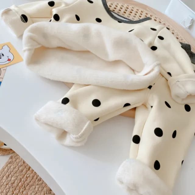 【橘魔法】滾邊點點不倒絨護肚居家服套裝(長袖上衣 長褲 褲子 睡衣 男童 女童 兒童 童裝)