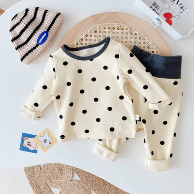 【橘魔法】滾邊點點不倒絨護肚居家服套裝(長袖上衣 長褲 褲子 睡衣 男童 女童 兒童 童裝)