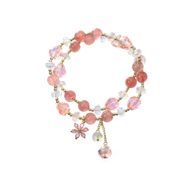 【SU SU】多寶水晶雙圈粉鑽手鍊(草莓晶 紫水晶 粉水晶 事業運 招財 轉運 能量 防小人 水晶手鍊)