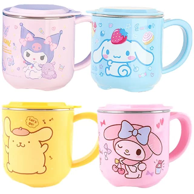 【TDL】三麗鷗大耳狗美樂蒂酷洛米兒童不鏽鋼水杯杯子漱口杯隔熱杯附蓋子260ml K-0052(禮物 聖誕節 平輸品)