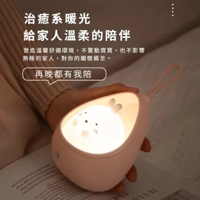 【掌心小寵】智能人體感應可愛白兔小夜燈(免觸摸 桌上擺飾 掛飾 壁掛燈 手電筒 生日禮物 小兜家族)