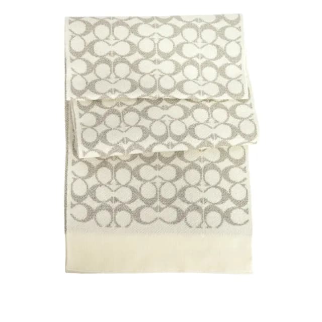 【COACH】滿版CC Logo 羊毛及金屬纖維圍巾(白色)