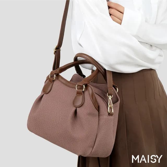【MAISY】情人節禮物 多收納格層時尚尼龍包 手提包 肩背包(綠色／粉紫色／黑色)