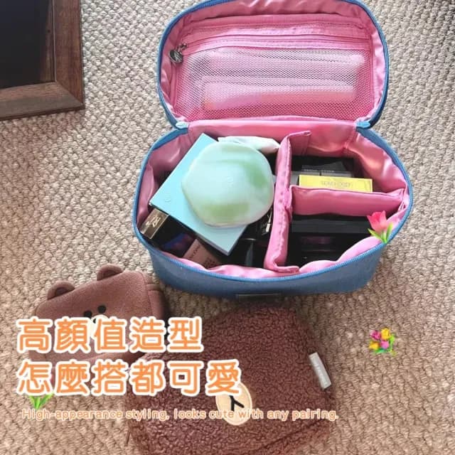 【少女感】情人節禮物 可愛撞色化妝包(便攜 加厚手提 旅行 收納袋 化妝袋 洗漱包 盥洗包)