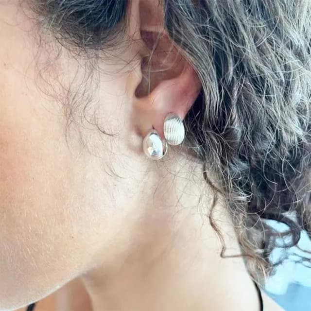 【MoonDy】耳環 銀耳環 圈圈耳環 抗過敏 女耳環 耳丁 復古耳環 條紋耳環 紋理感 貝殼耳釘 