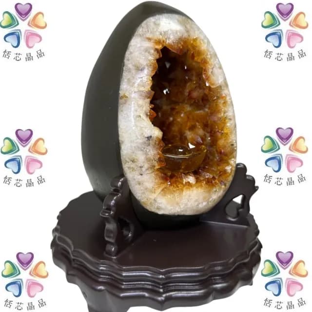【恬芯晶品】CE21巴西頂級黃水晶恐龍蛋晶洞(桌上型聚財招財偏財運開運風水擺件黃金洞新居禮物)