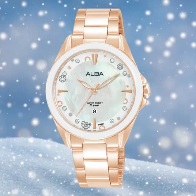 【ALBA】雅柏 CUTiE! 晶花白蝶貝女錶-33mm(VJ22-X435K.AH7DV0X1)