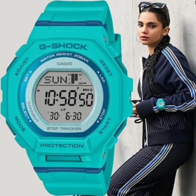 【CASIO 卡西歐】G-SHOCK 計步藍芽手錶 清爽色彩女錶-藍綠色 送禮 禮物 推薦(GMD-B300SC-2)