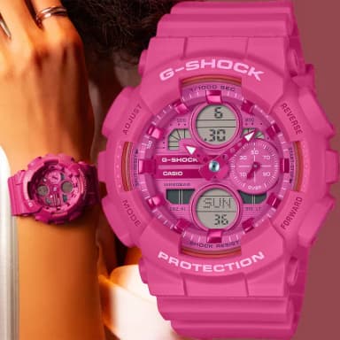 【CASIO 卡西歐】G-SHOCK 單色時尚 雙顯手錶-粉紅 送禮 禮物 推薦(GMA-S140PP-4A)