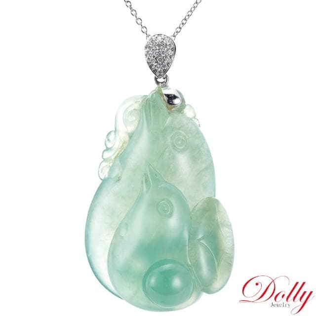 【DOLLY】買一送一 18K金 緬甸A貨翡翠喜在眉梢鑽石項鍊-003(長輩送禮首選)