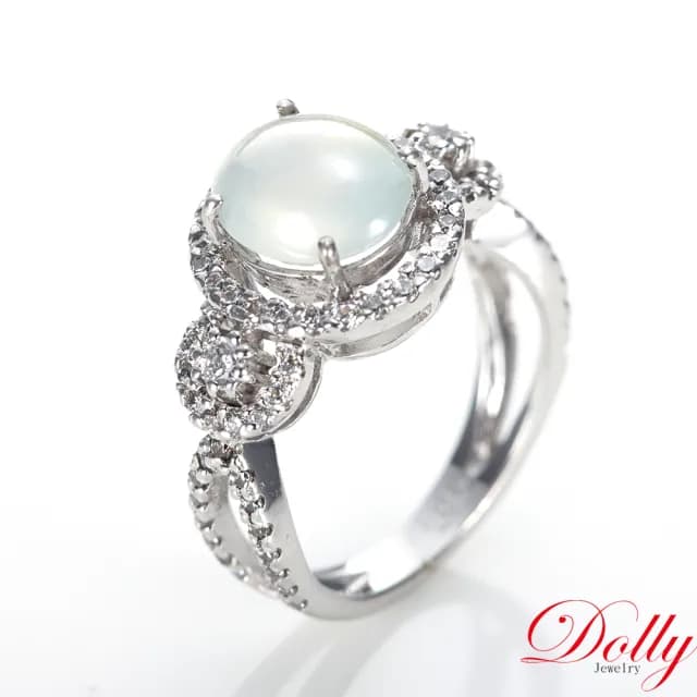【DOLLY】18K金 緬甸冰玻種A貨白翡鑽石戒指-003(長輩送禮首選)