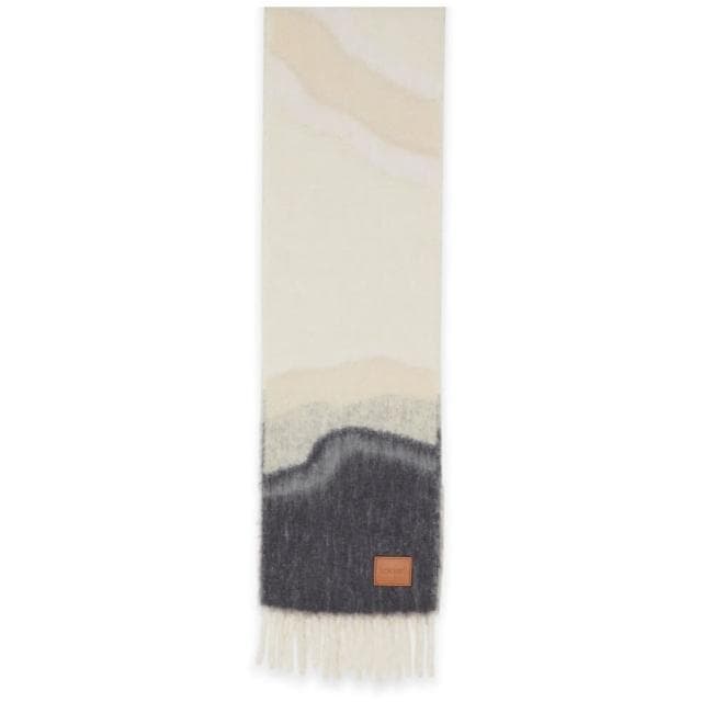 【LOEWE 羅威】Alpaca Wool 羊駝毛和羊毛混紡 緹花織大理石 圍巾 淺米色 多色 F655SS1X02