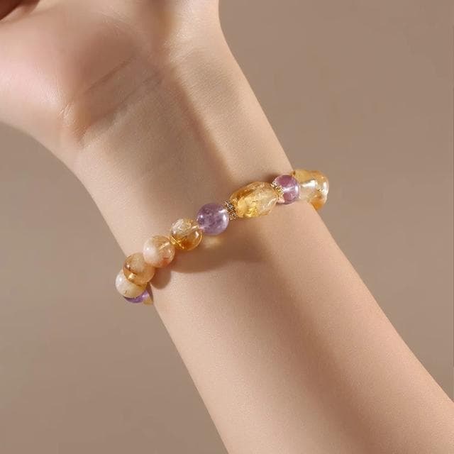 【MoonDy】水晶手鍊 天然水晶 手鍊 手鍊 手串 暴富 黃水晶 紫水晶 水晶串珠 招財手鍊 旺財運 精
