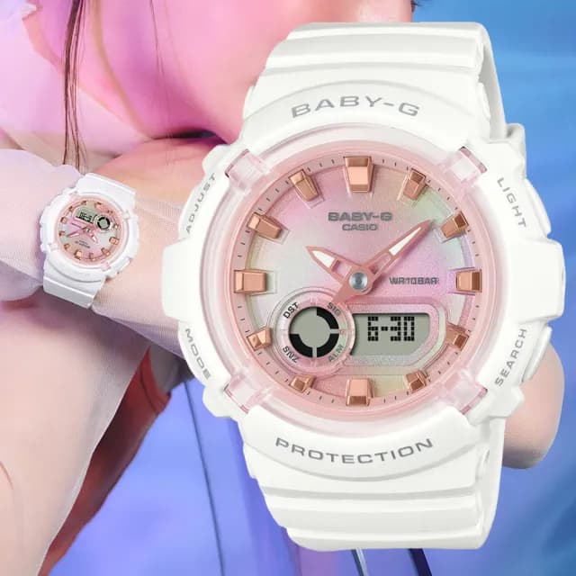 【CASIO 卡西歐】BABY-G 扎染色彩 柔和耀眼 雙顯腕錶 七夕 情人節 送禮 推薦(BGA-280TD-7A)