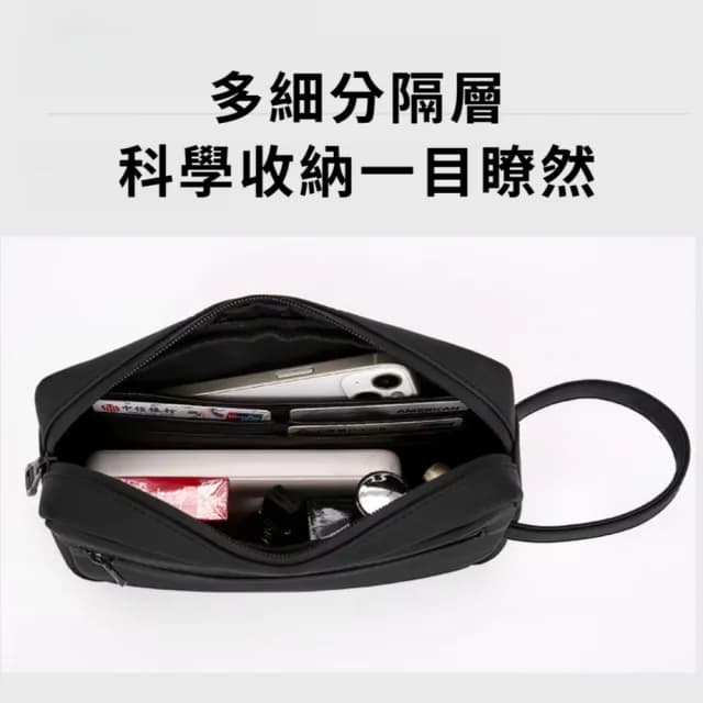 【時尚輕便】父親節禮物 格調紳士休閒防潑水手拿包(防水包 超輕 多口袋 手拎包 手抓包 手包 男士 出國必備