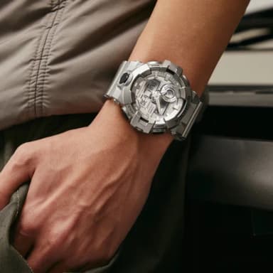 【CASIO 卡西歐】G-SHOCK 科幻未來 金屬銀 雙顯錶(GA-700FF-8A)