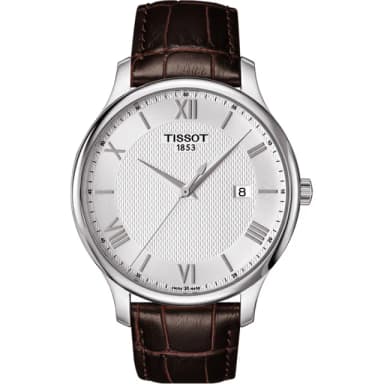【TISSOT 天梭 官方授權】Tradition 羅馬經典大三針石英腕錶-銀x咖啡/42mm 送禮 禮物 推薦(T0636101603800)