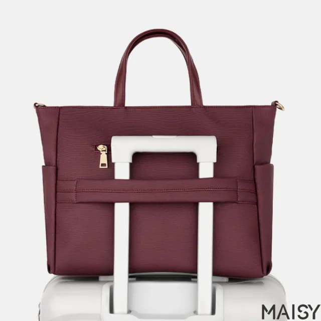 【MAISY】情人節禮物 通勤實用手提肩背電腦包 托特包 公事包(咖啡色／紅色／黑色)
