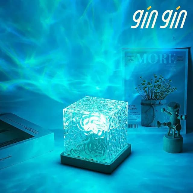 【gin gin】升級遙控 質感水波紋燈 16色 木質底座(夜燈 檯燈 氛圍燈 情人節 生日禮物)