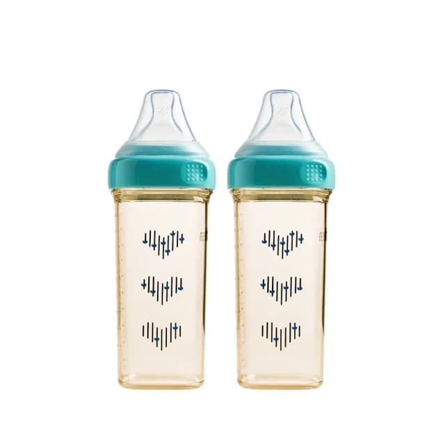 【hegen 總代理】PCTO？ 金色奇蹟PPSU多功能方圓型寬口奶瓶 330ml 雙瓶組(誕藍-台灣限定色)