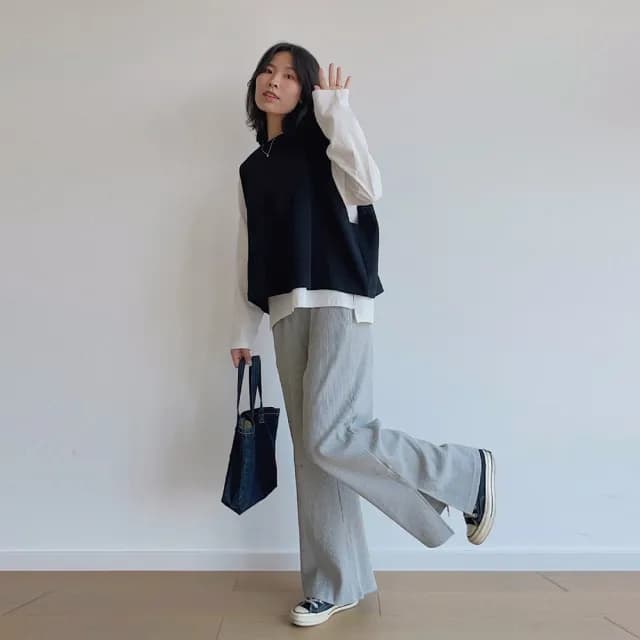 【橘魔法】羅紋坑條下擺小開岔寬褲（大人賣場）(長褲 闊腿褲 褲子 大人 童裝 親子裝 兒童)