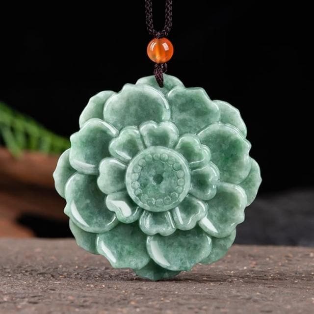 【Penny珮妮】A貨翡翠冰種蓮花荷花毛衣鍊吊墜項鍊(母親節 交換禮物  生日禮 情人節 尾牙 新年 結婚)