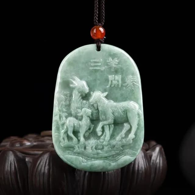 【Penny珮妮】A貨翡翠三羊開泰吊墜項鍊毛衣鍊(母親節 父親節 交換禮物  生日禮 情人節 尾牙 新年 結婚)