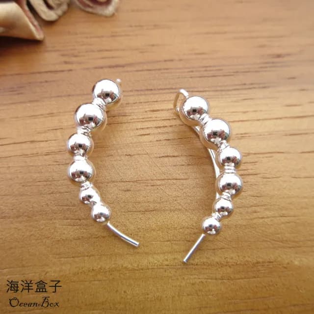 【海洋盒子】一體成形排列立體圓球925純銀耳環(垂墜耳環)