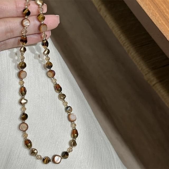 【Penny珮妮】美拉德輕奢不規則虎眼石項鍊(母親節 送女友 交換禮物  生日禮 情人節 尾牙 新年 結婚 送閨蜜)