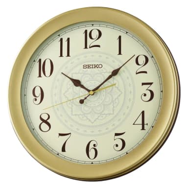 【SEIKO 精工】復古花紋 滑動式秒針靜音掛鐘 時鐘-金框 520禮物 送禮(QXA835F)