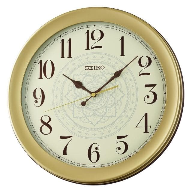 【SEIKO 精工】復古花紋 滑動式秒針靜音掛鐘 時鐘-金框 520禮物 送禮(QXA835F)