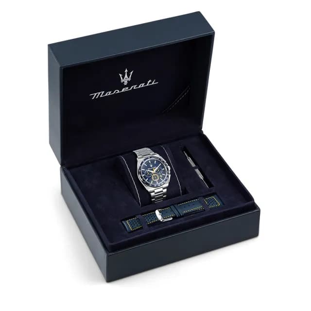 【MASERATI 瑪莎拉蒂】Velocit 系列 三眼計時手錶 套錶-43mm 禮物 送禮 推薦(R8873652001)