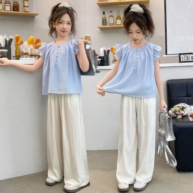 【小衣衫童裝】中大女童夏天短袖天絲長褲套裝(1140302)