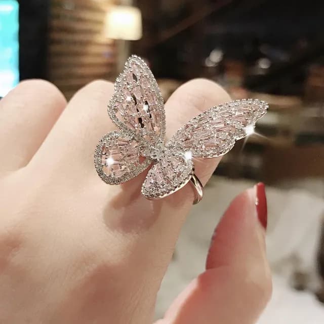 【KT DADA】情人節禮物 蝴蝶戒指 純銀戒指 925 戒指女生 鋯石戒指 開口戒指 可調節 復古 高級感 造型戒指