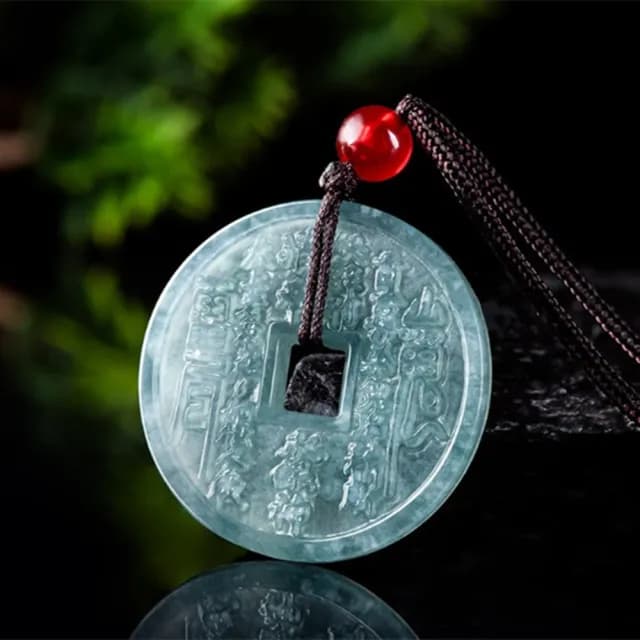 【Penny珮妮】A貨翡翠藍水山鬼花錢小尺寸吊墜項鍊(父親節 母親節 交換禮物  生日禮 情人節 尾牙 新年)