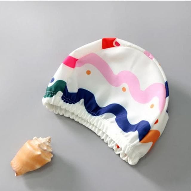 【橘魔法】彩虹波浪線條側邊蝴蝶結連身泳衣(附泳帽 一件式 泳裝 泳衣 女童 兒童 童裝)