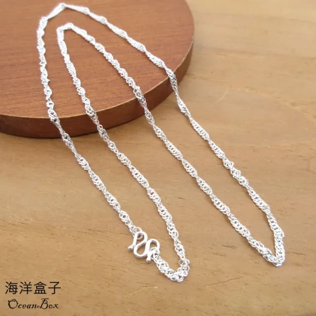 【海洋盒子】母親節禮物 3g。2mm寬18吋45cm。粗厚水波龍蝦扣頭足銀999純銀單鍊.項鍊(單戴鍊)