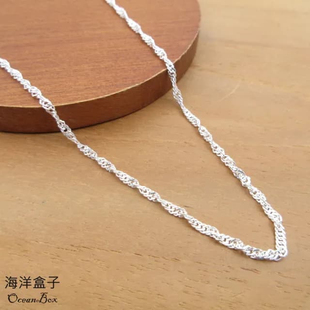 【海洋盒子】母親節禮物 3g。2mm寬18吋45cm。粗厚水波龍蝦扣頭足銀999純銀單鍊.項鍊(單戴鍊)