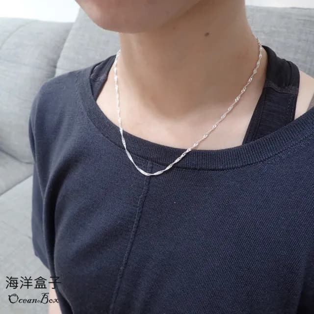 【海洋盒子】母親節禮物 3g。2mm寬18吋45cm。粗厚水波龍蝦扣頭足銀999純銀單鍊.項鍊(單戴鍊)
