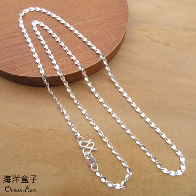 【海洋盒子】45cm。輕巧扭片設計S999足銀純銀項鍊(女用項鍊)