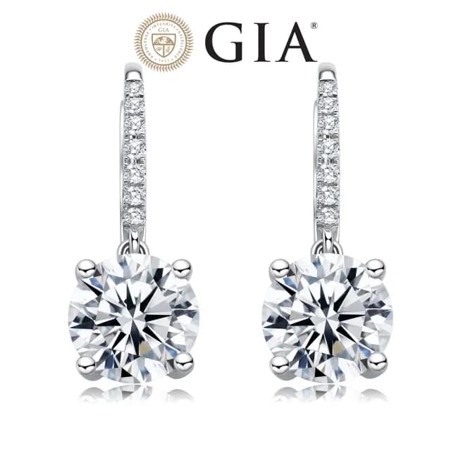 【鉅曜】GIA 3克拉鑽石耳環 18K金 四爪耳扣 經典垂墜 總重 6克拉(培育鑽石)