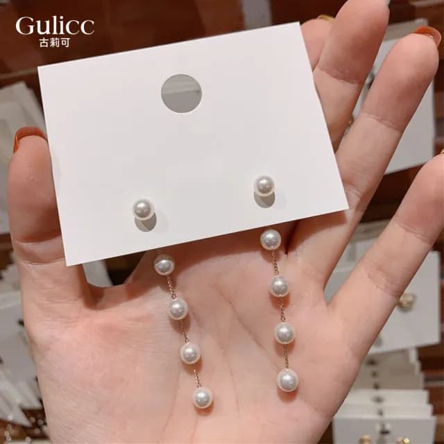 【Golicc】耳環 長款 珍珠(雙11 聖誕節 生日 飾品 耳釘 耳飾 耳墜 禮物)