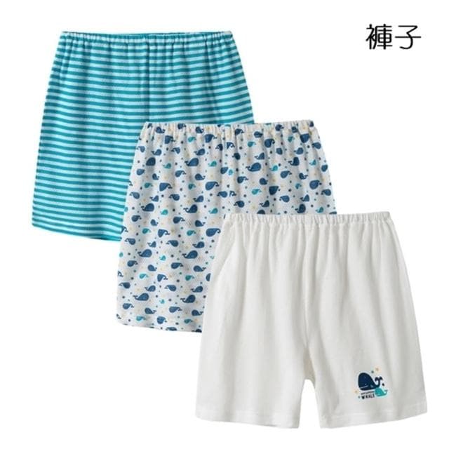 【橘魔法】（3件一組）鯨魚條紋 透氣網眼洞洞 套裝(背心上衣 短褲 褲子 男童 背心 童裝 兒童)