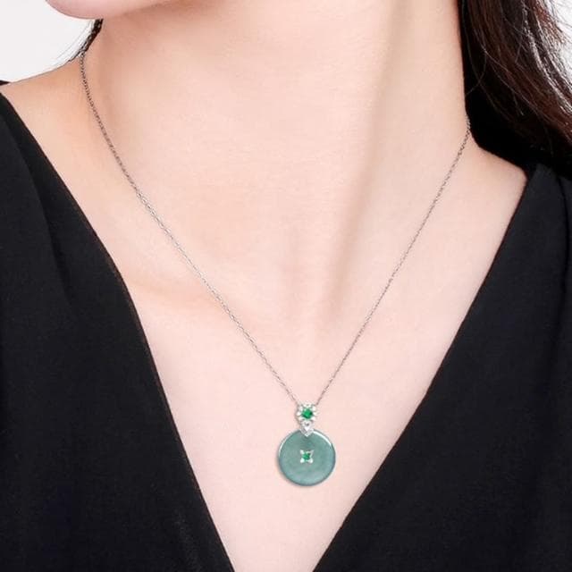 【Penny珮妮】翡翠A貨藍水平安扣吊墜s925項鍊(母親節 送女友 交換禮物  生日禮 情人節 尾牙 新年 結婚)