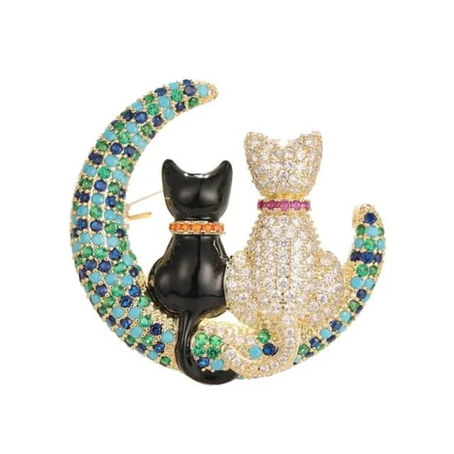 【Penny珮妮】歐美月亮貓鋯石胸針別針(母親節禮物 送女友 交換禮物  生日禮 情人節 尾牙 新年 結婚)