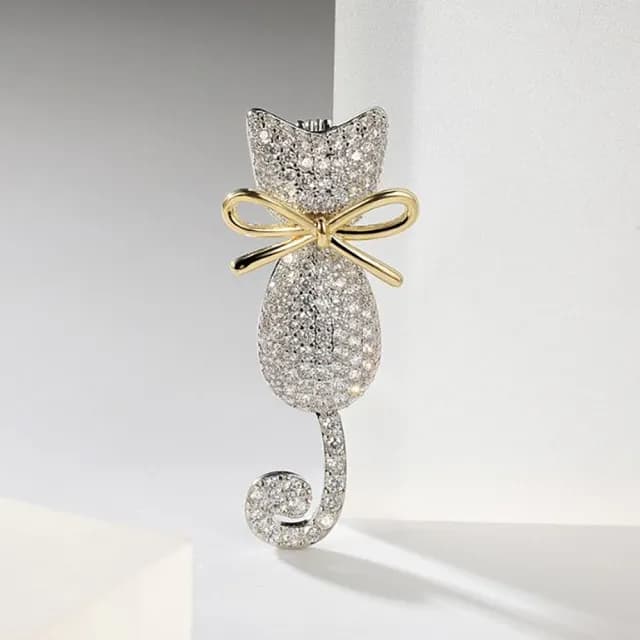 【Penny珮妮】韓版可愛貓咪鑲鑽鋯石胸針別針(母親節禮物  送女友 交換禮物  生日禮 情人節 尾牙 新年 結婚)